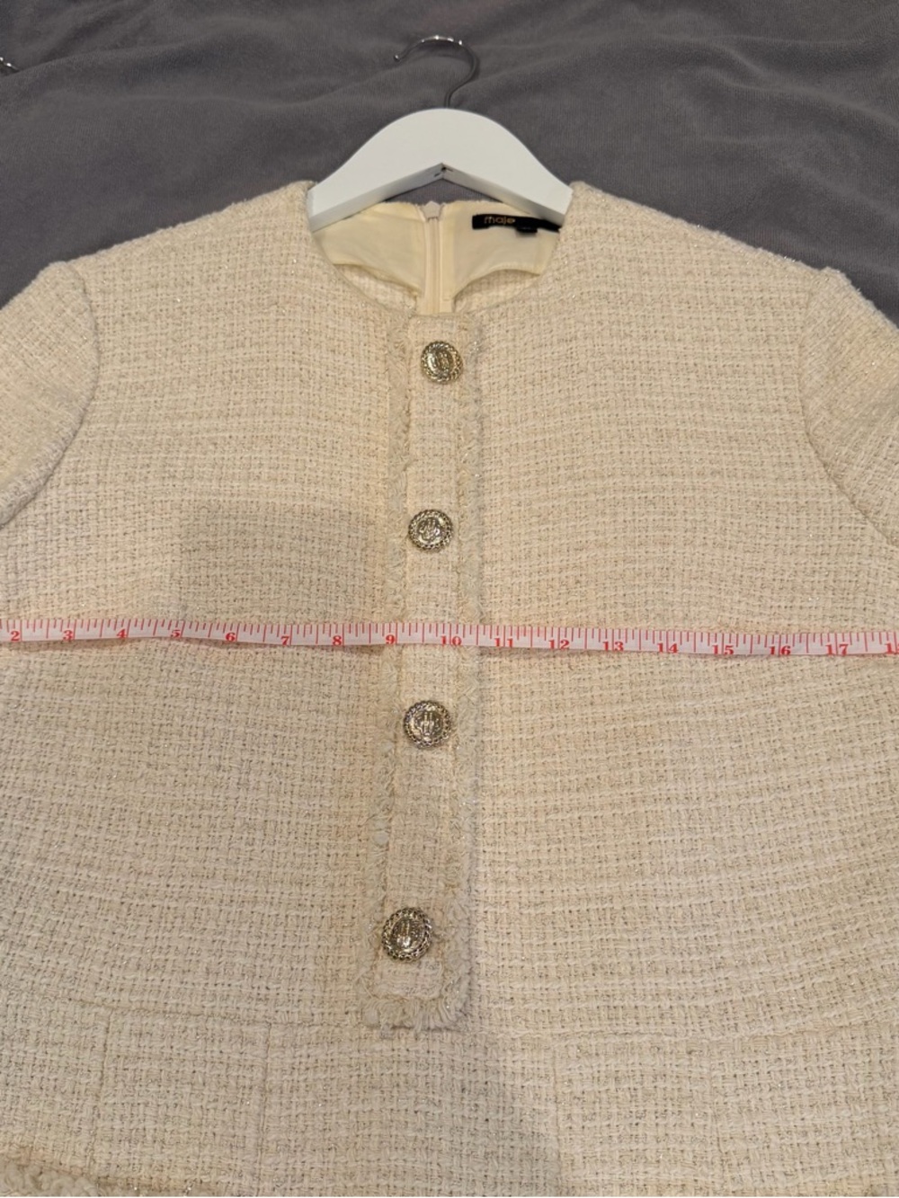 Maje Short Tweed Dress White Size 42 - Picture 6 of 11